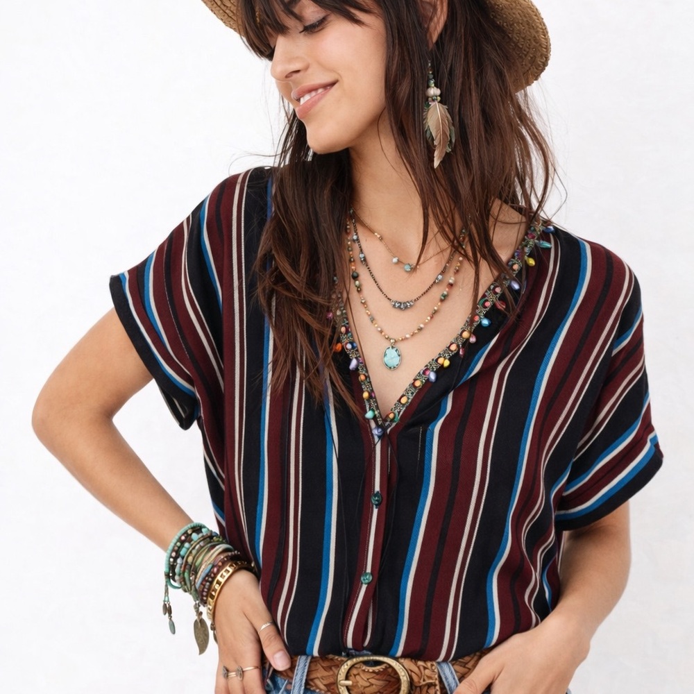 Madewell Multicolor Striped Button-Down Shirt Boho Light Summer